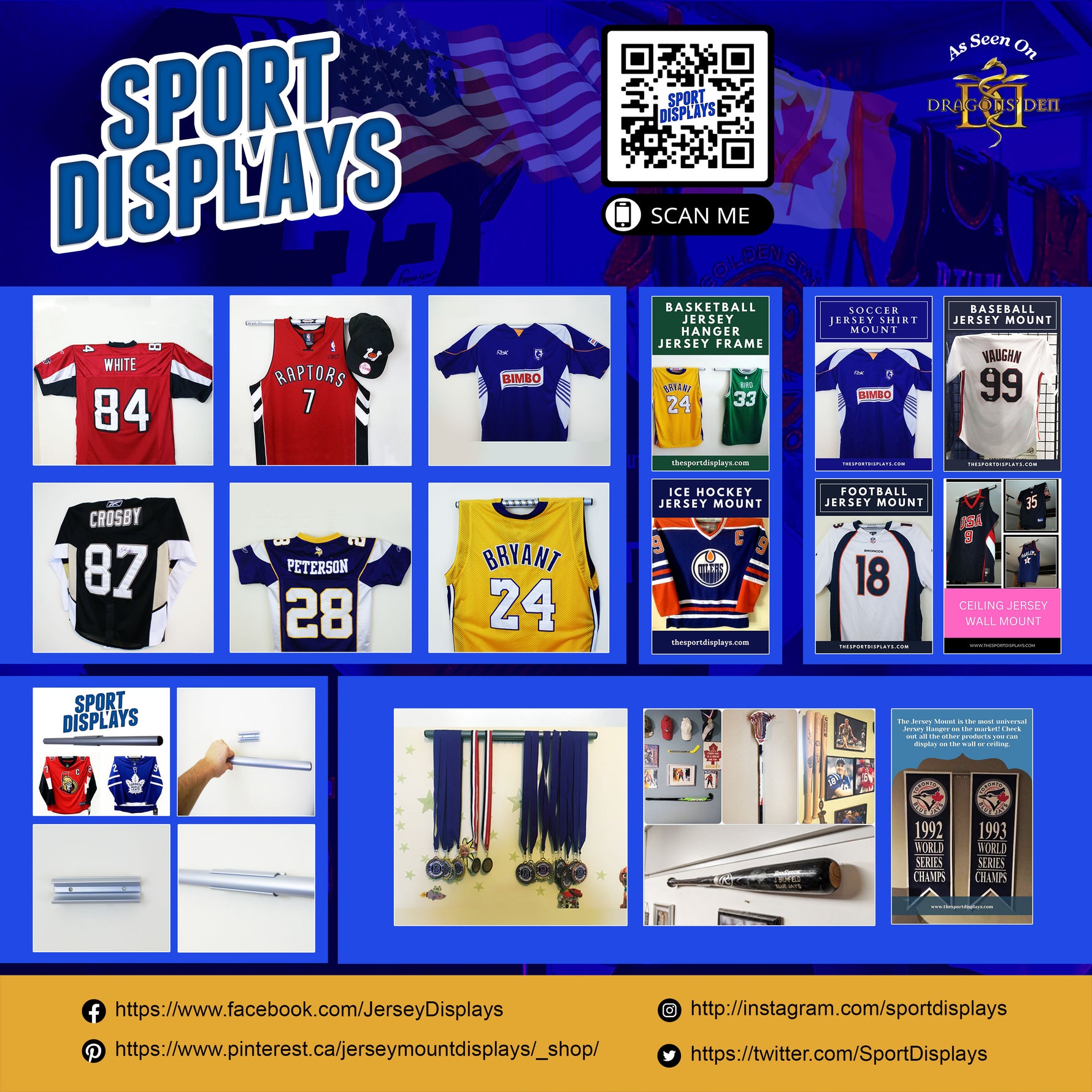 Jersey Mount & Display Ceiling Hanger for Basketball, Football, & Socc